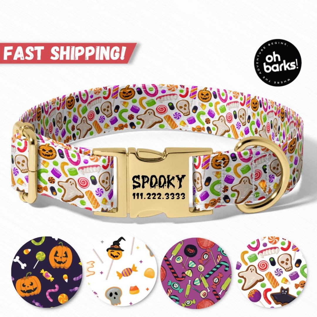 Dog Collar, Halloween Ghost Pumpkin Candy Dog Collar, Personalized Dog