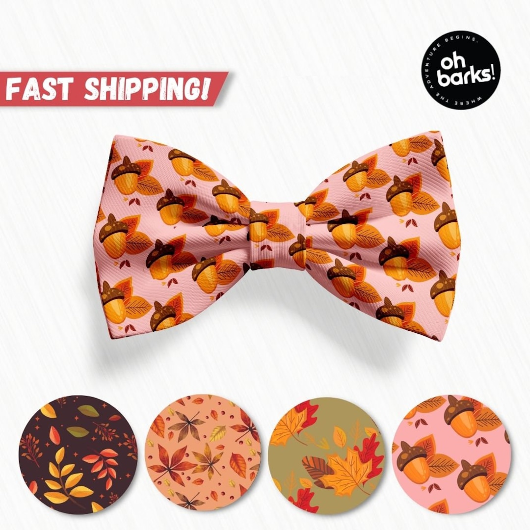 Dog Bow Tie , Pink Acorns Pet Bow Ties , Fall Autumn Motif Bow Ties
