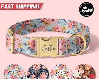 Flower Dog Collar, Personalized Dog Collar With Name, Fabric Girl Dog Collars Are Cute, Adjustable, and Heavy Duty, Sizes XSmall - XLarge