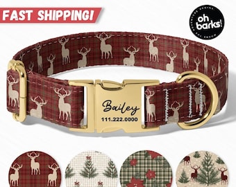Weihnachten Hundehalsband, Personalisiertes Hundehalsband, Rentier Rotwein Hundehalsbänder, Weihnachten Hundehalsbänder Personalisierter Name, Weihnachtshunde Geschenke