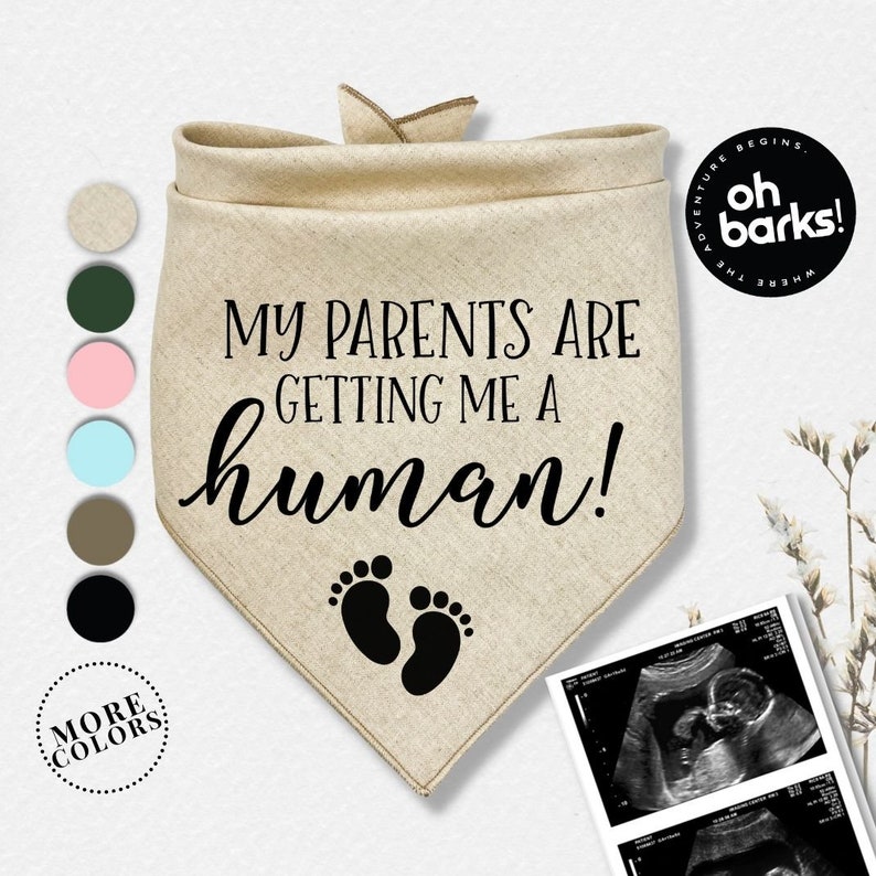 Pregnancy Announcement MY PARENTS are getting a HUMAN Dog Bandana Baby Announcement Birth Announcement Pregnancy gender reveal image 3