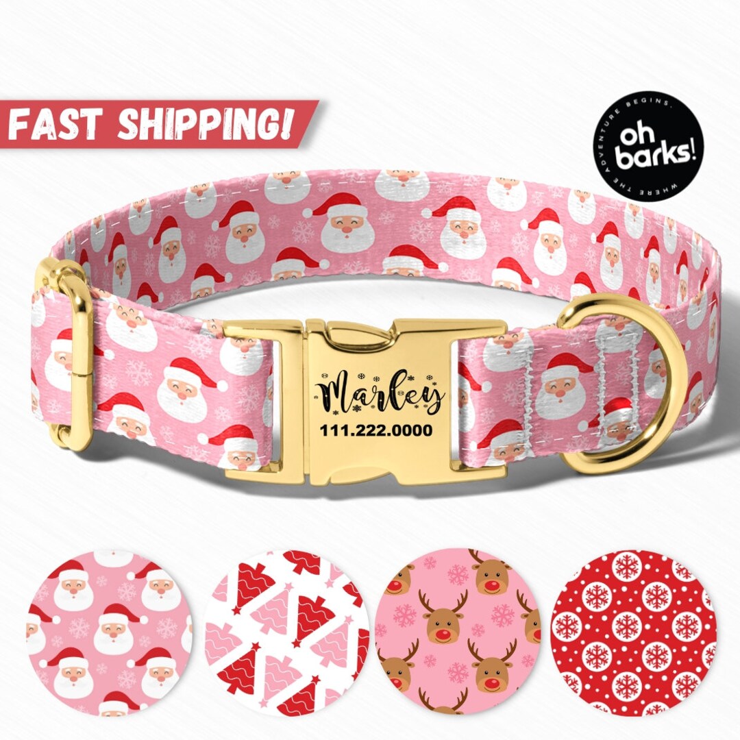 Christmas Dog Collar, Personalized Dog Collar, Santa Claus Dog Collar