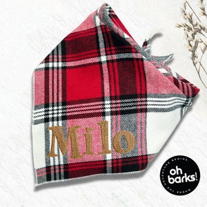 Dog bandana • Personalized Dog bandana • Embroider Name Plaid Dog Bandana  • Custom Pet gift • New Puppy gift • Spring Summer Dog Bandana