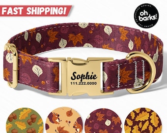 Fall Girl Dog collars , Fall Autumn Dog Collar , Maroon Maple leafs , Inspired Dog Collars, Gifts for pets ,Heavy Duty, Sizes XSmall XLarge