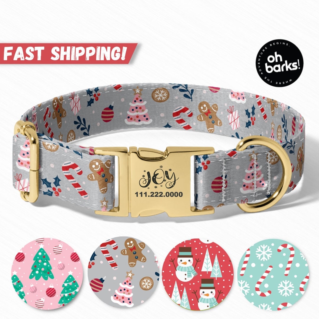 Christmas Dog Collar, Personalized Dog Collar, Snowflakes Dog Collar