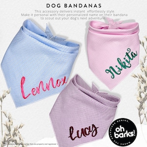Dog bandana • Embroider Seersucker Striped Dog bandana • Custom Dog Bandana • Pink and White Bandana • Dog Birthday bandana