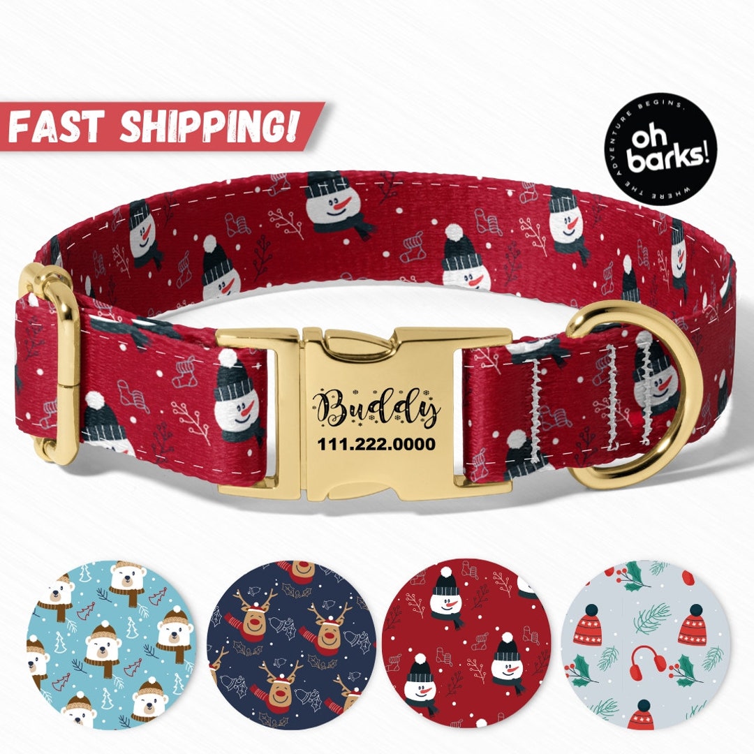 Christmas Dog Collar, Snowmen Candy Cane Dog Collar , Holiday Dog