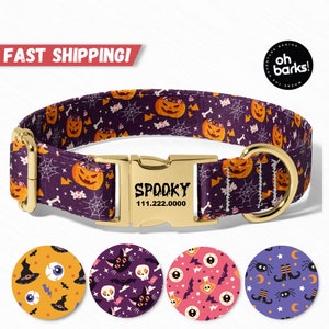 Halloween Dog Collar , Personalized halloween dog collar , Orange Pumpkin dog collar ,Halloween Dog Accessories, Dog collar jack-o-lantern