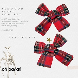 Dog bows • Dog Pigtail Bows • Dog Hair Bow • Dog Bow • RED plaid bows • Puppy Gift• Pigtail Bows • Dog Matching Bandana • Fall