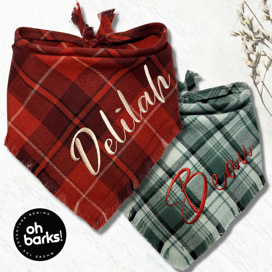 Dog bandana • Dog bandana personalized • Embroidered Name Dog Bandanas • Plaid Dog Bandana • dog bandana girl • Dog accessories