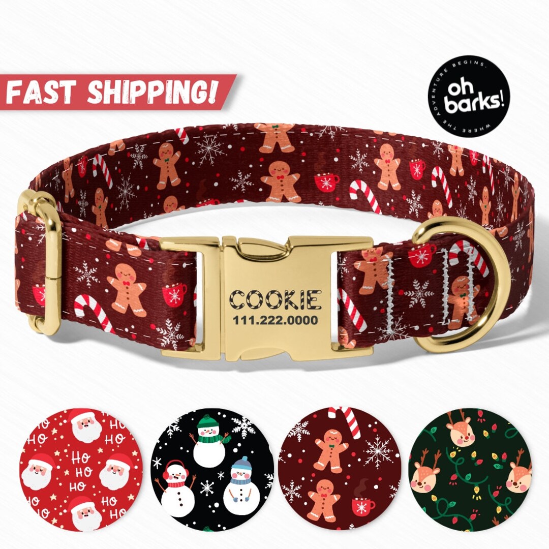 Christmas Dog Collar, Personalized Dog Collar, GINGERBREAD COOKIE Dog