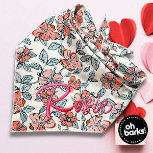 Personalized Dog Bandana • Embroidered Bandana • Custom Dog Bandana with name • Floral Dog Bandana • Dog Mom gift • Dog Scarf • puppy gift
