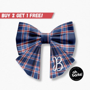Dog Collar Bow, Plaid Blue Sailor Bow Personalized, Dog Girl Bow , Slide on Bow tie, Gifts for pets , Wedding Dog Bowtie , Pet Bowtie