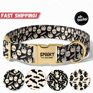 Halloween Dog Collar , Personalized halloween dog collar , Skulls Witchy Spell dog collar , Halloween Dog Accessories , Dog collar Halloween