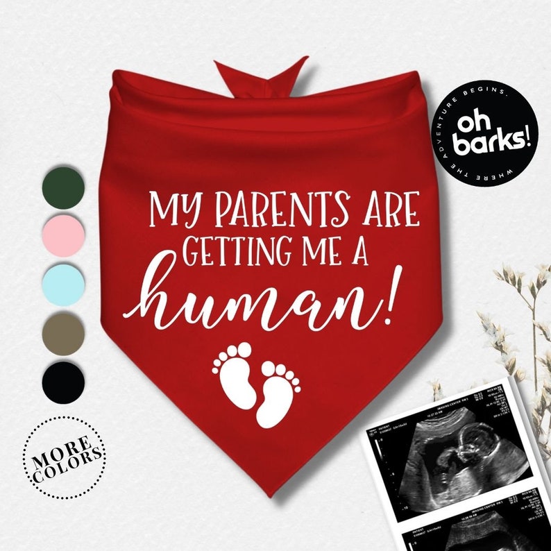 Pregnancy Announcement MY PARENTS are getting a HUMAN Dog Bandana Baby Announcement Birth Announcement Pregnancy gender reveal image 9