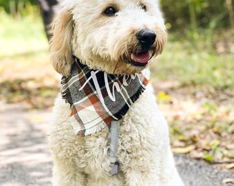 Personalized Dog Bandana • Embroidered Custom Name Dog Bandana • Tartan Plaid Dog Bandana • Thanksgiving Dog Bandana • Fall Dog Bandana