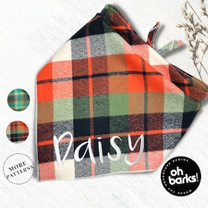 Dog bandana • Personalized Dog bandana • Embroider Name Plaid Dog Bandana  • Custom Pet gift • New Puppy gift • Spring Summer Dog Bandana