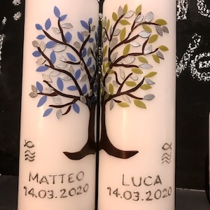 Twin baptismal candle tree of life