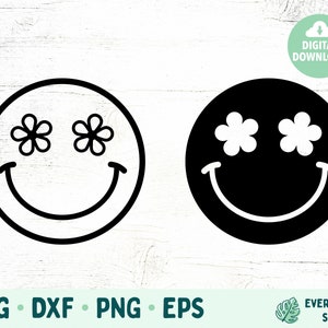 Smiley Face SVG, Smiley Face With Flower Eyes, Hippie SVG for Cricut and Silhouette, SVG Files for Cut Machines, Happy Face Digital Files