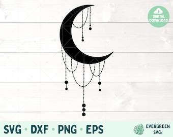 Boho Moon SVG, Moon SVG, Boho SVG, arquivo de corte celestial png eps dxf svg, arquivo de corte de lua, clipart de lua, clipart boho, cricut, silhueta