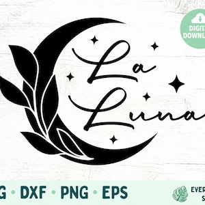 Crescent Moon SVG, Crescent Moon with Leaves SVG, Bohemian SVG Cut Files For Cricut and Silhouette, Mystical Moon svg, La Luna svg Cut Files