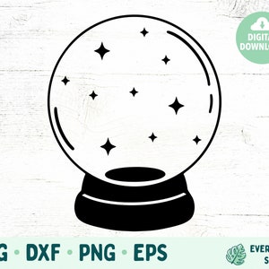 May include: Black and white illustration of a snow globe with stars inside. The snow globe is on a base.