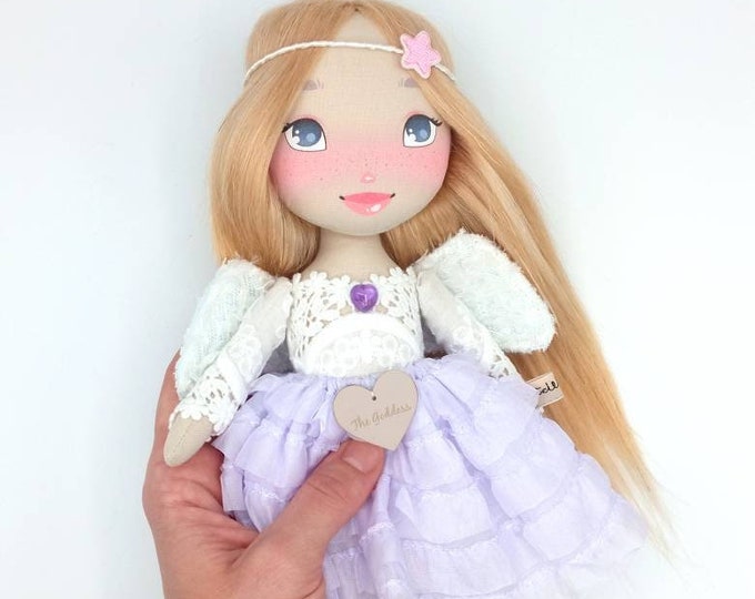 Personalized handmade doll ANGEL - Custom art doll Guardian Angel, Rag doll for girls, First dolly, Christening, Baptism Gift for baby girl