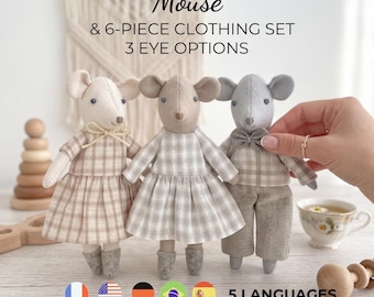 Mouse sewing pattern PDF - mouse family sewing pattern, Tiny easy mice toy pattern to sew, small little mouse patterns, dollhouse mouse