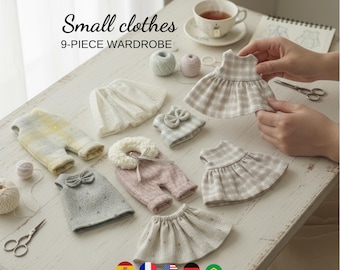 Patrón de costura para ropa de muñeca, patrón de costura para ropa de muñeca pequeña en PDF, patrones de vestidos para muñecas, patrón de costura para blusa y falda de muñeca