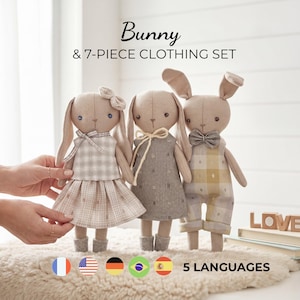 Bunny sewing pattern - Easy Rabbit Toy Sewing Pattern - Stuffed easter bunny patterns, Little bunny with dress to sew, Tiny Bunny Plush
