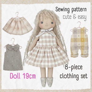 Rag Doll Sewing Pattern – 19cm Cloth Doll & 8-Piece Wardrobe (PDF)