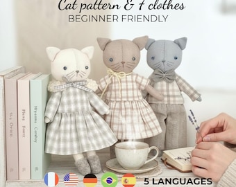Cat Sewing Pattern – stuffed cat sewing pattern, easy cat patterns, Soft toy to sew, fabric kitten pattern, cat doll patterns, fabric cat