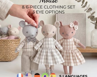Mouse sewing pattern PDF - mouse family sewing pattern, Tiny easy mice toy pattern to sew, small little mouse patterns, dollhouse mouse