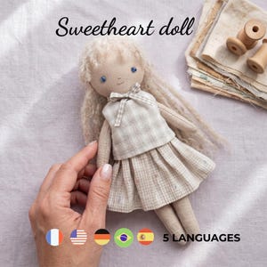 Rag doll sewing pattern, handmade cloth doll pattern, fabric mini doll pattern, Tiny doll patterns to sew, Pattern for tiny dolls, american
