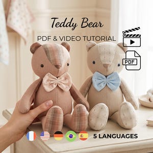 Memory Teddy Bear Sewing Pattern - Keepsake Bear Sewing Pattern + Video, Bear Toy sewing pattern, Teddy bear sew pattern pdf