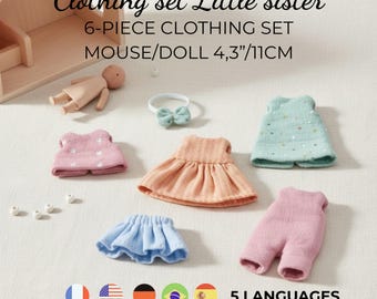Patrón de costura de ropa para la hermanita Maileg tamaño ratón, patrón de costura de ropa para mini ratón pequeño, patrón de ropa para vestido de hermanita