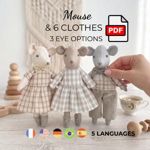 Mouse sewing pattern PDF - mouse family sewing pattern, Tiny easy mice toy pattern to sew, small little mouse patterns, dollhouse mouse
