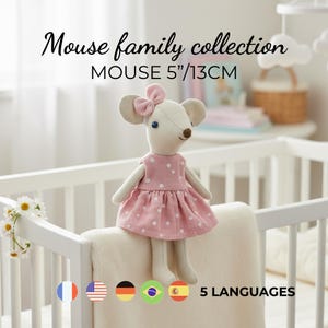 Mouse Sewing Pattern PDF – Mouse Family 13 cm (5") Mouse, Dress, Bow Headband & 3 Eye Options