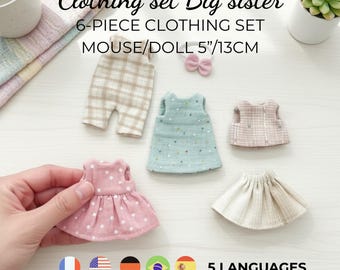 Patrón de costura de ropa para la hermana mayor Maileg Mouse Size Pattern, patrón de costura de ropa para el pequeño Mini Mouse, patrón de ropa para el vestido de la hermana mayor