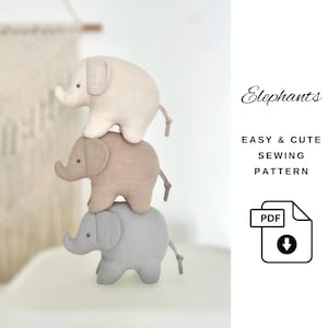 Elephant sewing pattern, Easy fabric animal toy sewing pattern, elephants sewing pattern, stuffed animal patterns, tutorial for beginner