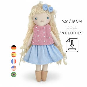 Doll Sewing Pattern – 19cm/7,5" Cloth Rag Easy Doll Small & Clothes set (PDF)