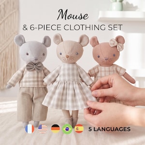 Patron de couture de souris (PDF) - Patron de couture pour une famille de souris, patron facile à coudre pour de petites souris, patrons de petites souris, souris pour maison de poupée