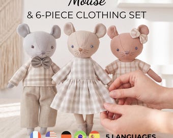 Mouse sewing pattern PDF - mouse family sewing pattern, Tiny easy mice toy pattern to sew, small little mouse patterns, dollhouse mouse