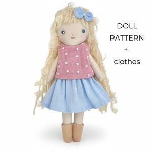Doll Sewing Pattern – 19cm/7,5" Cloth Rag Easy Doll Small & Clothes set (PDF)
