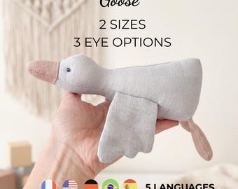 Goose Sewing Pattern, easy fabric stuffed animal sewing pattern, Duck pattern to sew, toy pattern beginner, Soft baby toy, porch goose