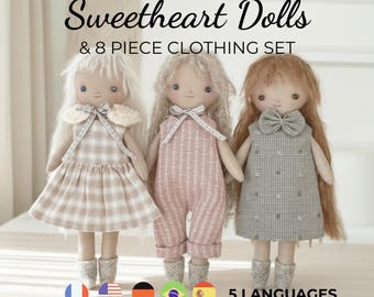 Rag doll sewing pattern, handmade cloth doll pattern, fabric mini doll pattern, Tiny doll patterns to sew, Pattern for tiny dolls, american