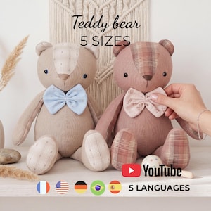 Naaipatroon voor een herinneringsbeer - Naaipatroon voor een knuffelbeer + video, naaipatroon voor een knuffelbeer, naaipatroon voor een teddybeer (pdf)