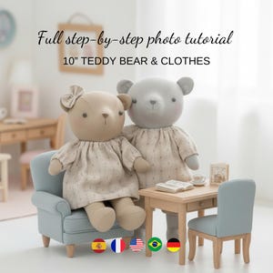 Modello di cucito per orsacchiotto di peluche da 25 cm con vestiti (modello PDF)