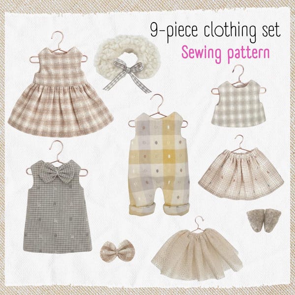 Doll Mouse Clothes Sewing Pattern, 9-Piece Clothing Set (PDF Pattern)