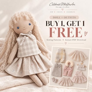 Rag Doll Sewing Pattern, Small Fabric Doll, 8 Outfit Options, Tutorial (Digital PDF)